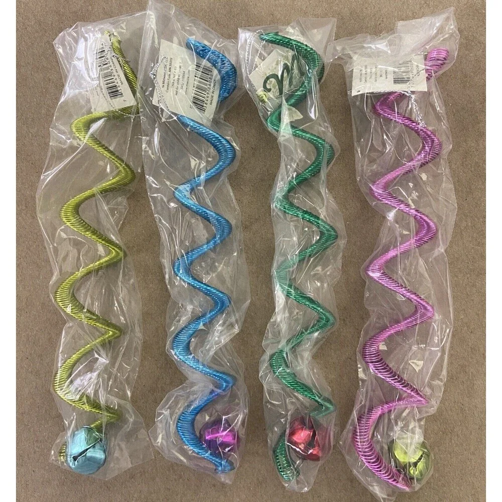 Feather Tree Bell Ornaments 4 Assort Colorful Bell Twist Metal Spring